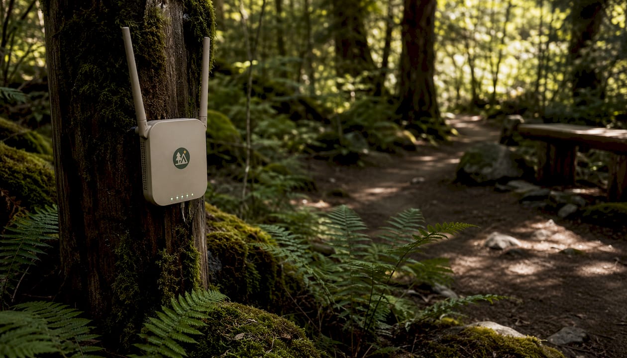 Close-up of campground Wi-Fi access point outdoors