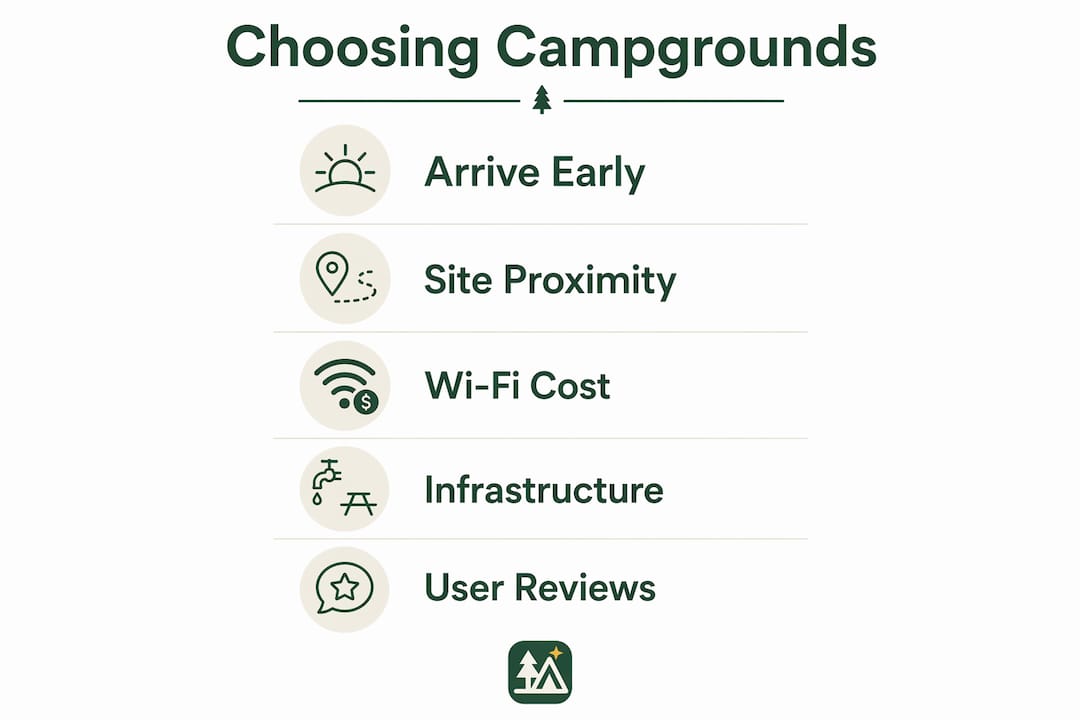 Infographic outlining steps to choose campgrounds with good Wi-Fi