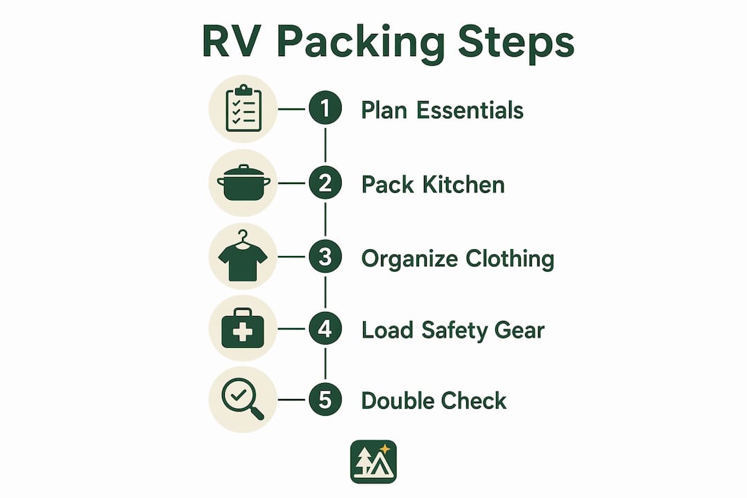 Infographic outlining RV packing checklist steps