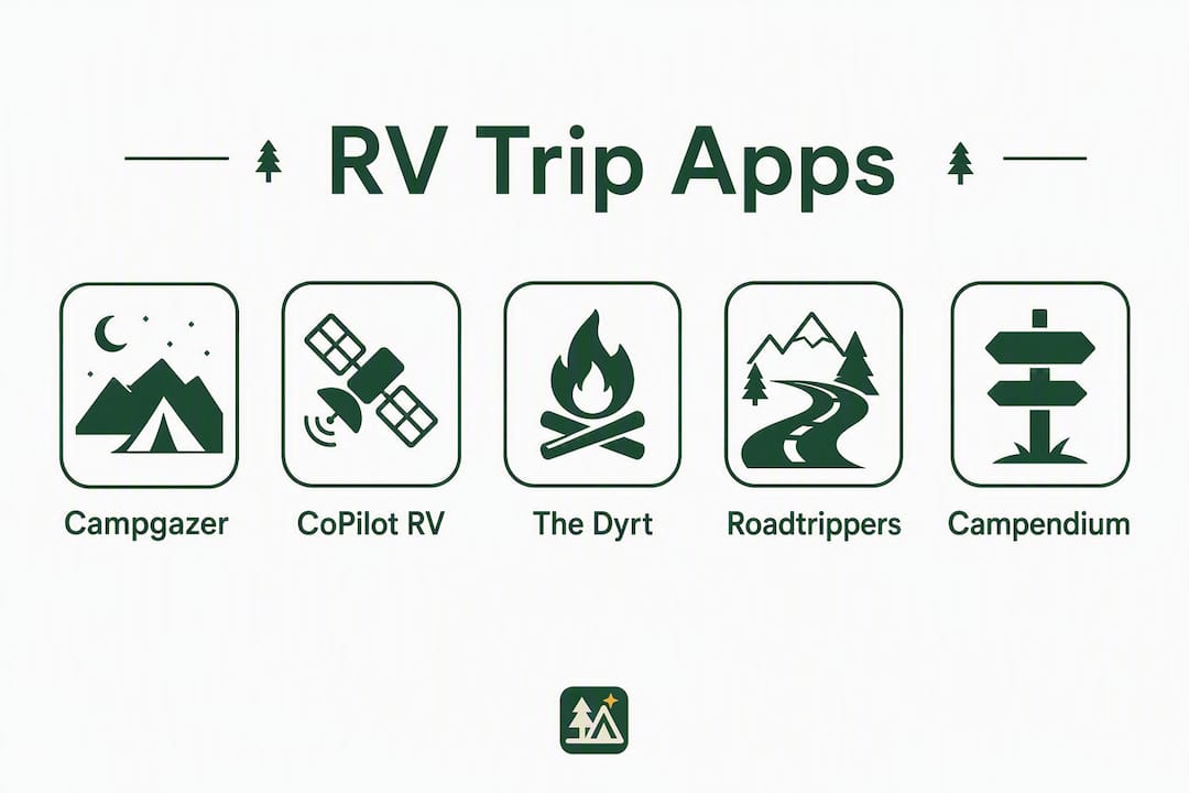 Infographic showing RV trip apps ranked by features and coverage
