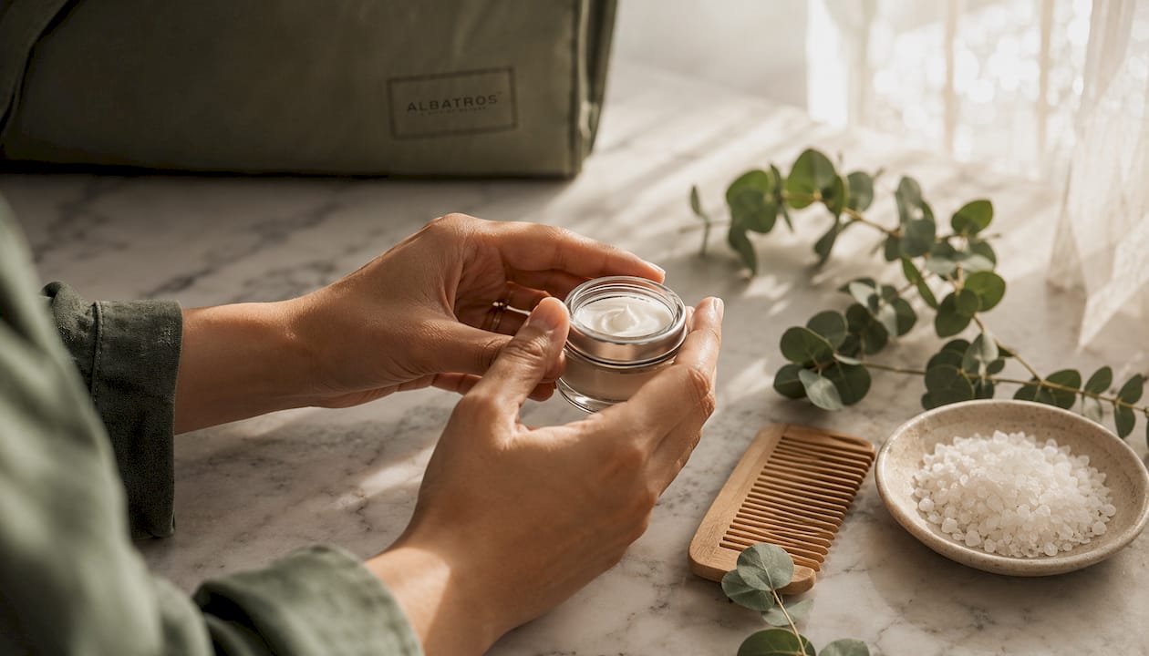 Hands holding Premier Dead Sea eye cream jar