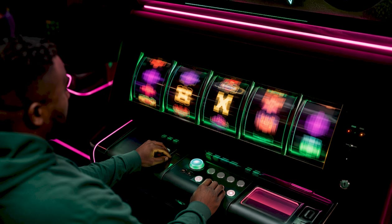 Close-up on spinning Megaways slot reels in casino