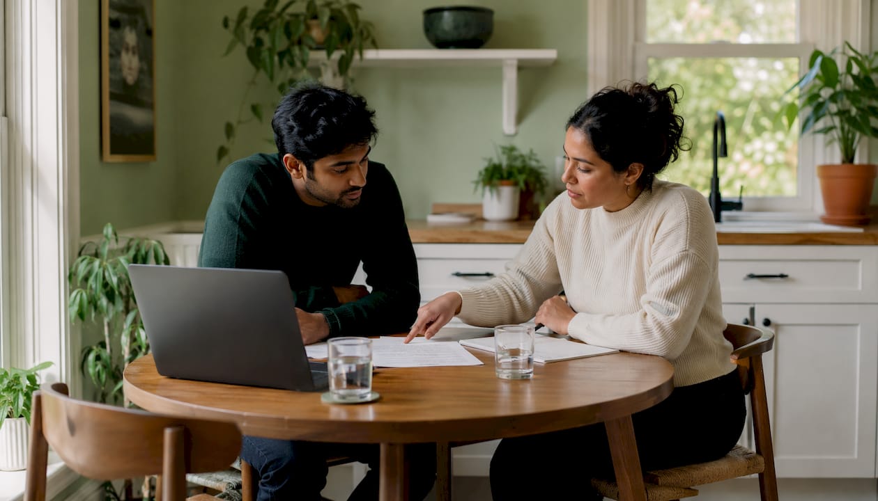 Two colleagues reviewing software features
