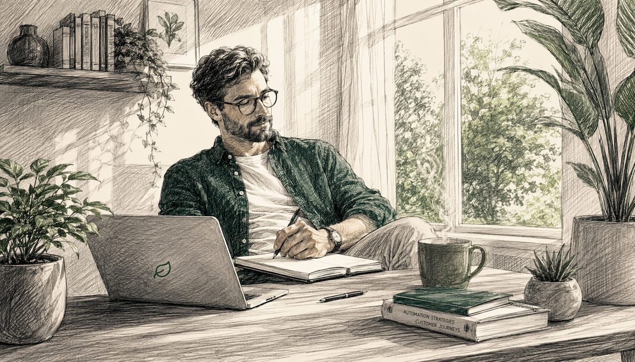 Marketing professional planning automation at desk