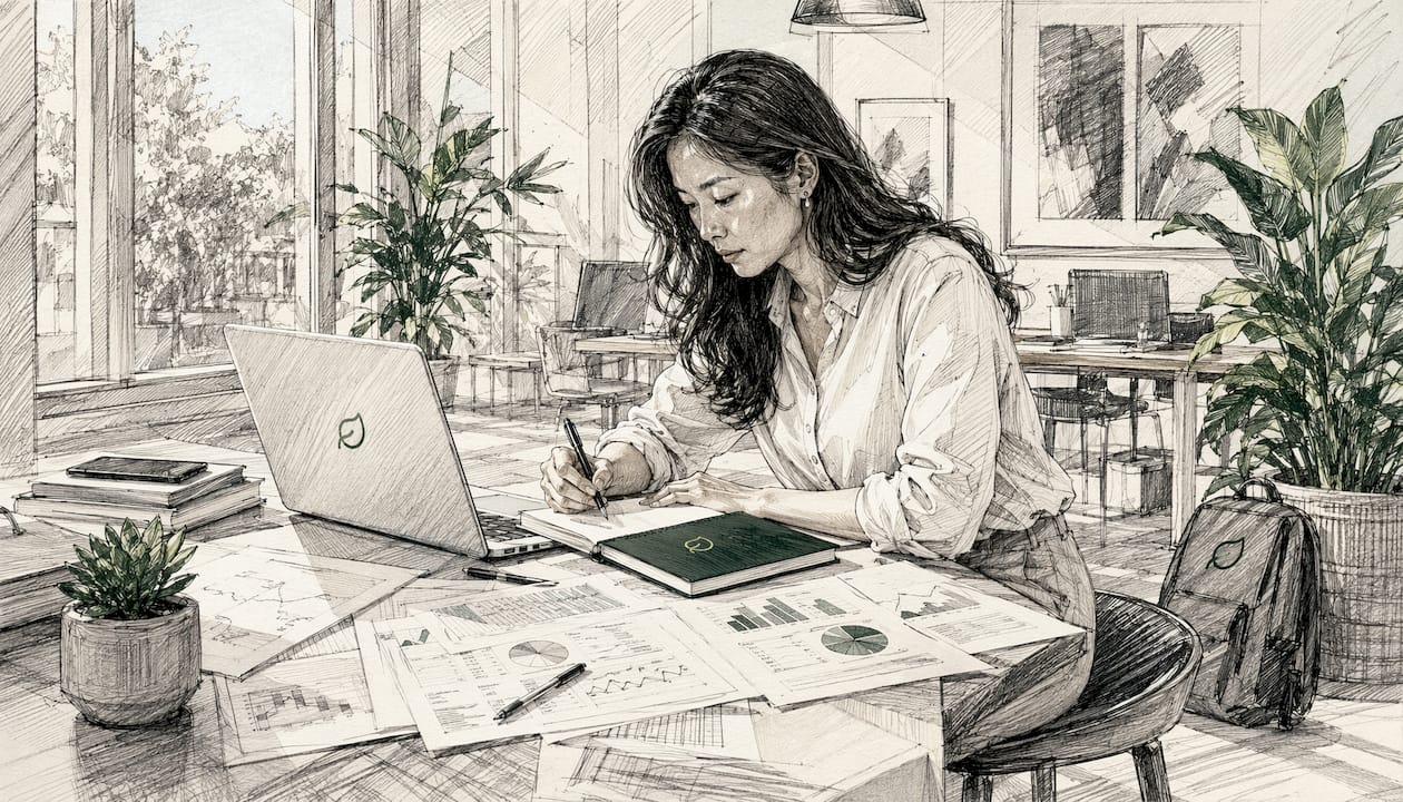 Woman working on BI tool integration at desk