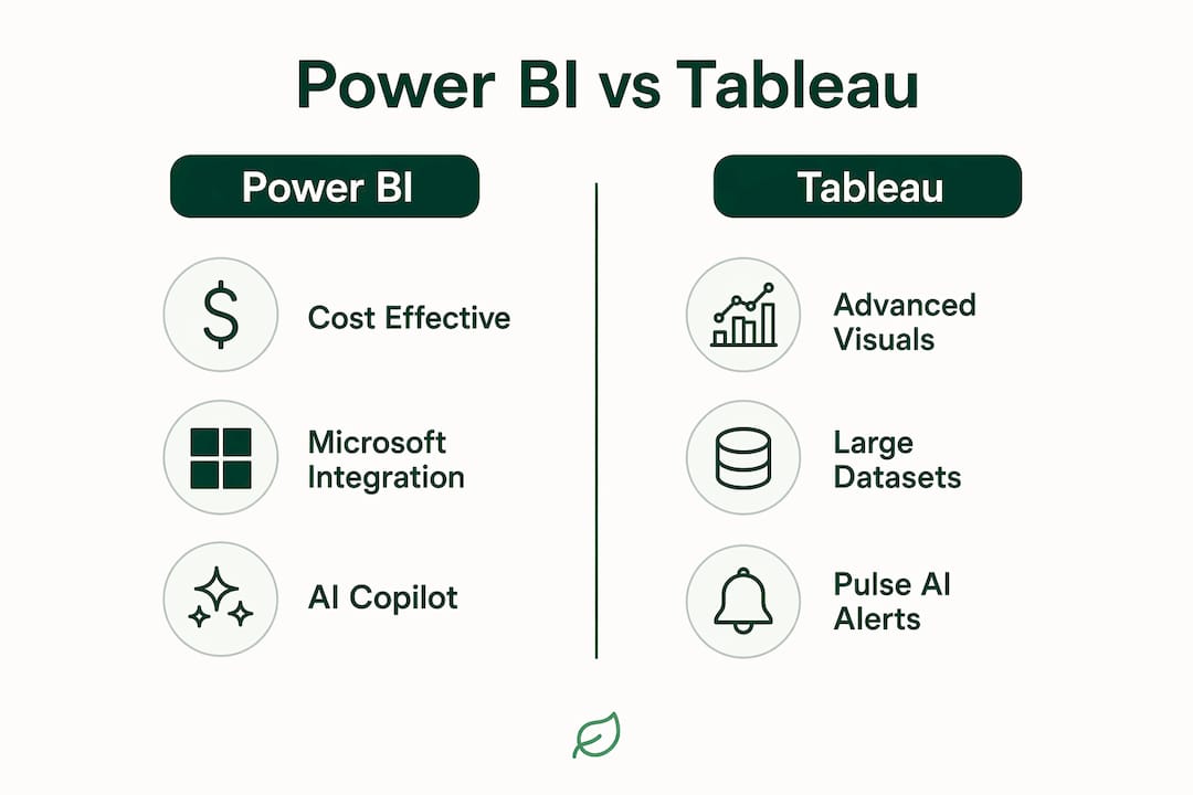 Infographic comparing Power BI and Tableau key features