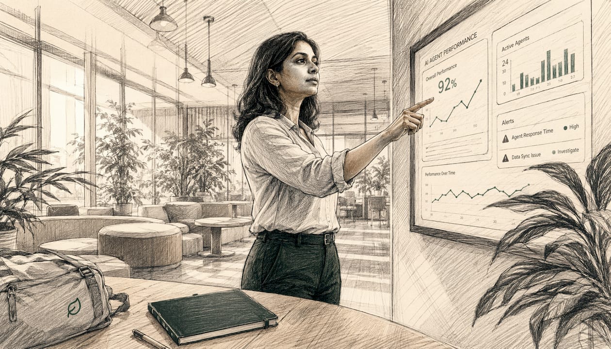 Woman using AI agent monitoring dashboard