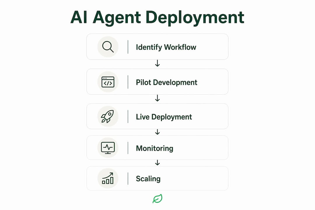 Infographic showing AI agent deployment steps