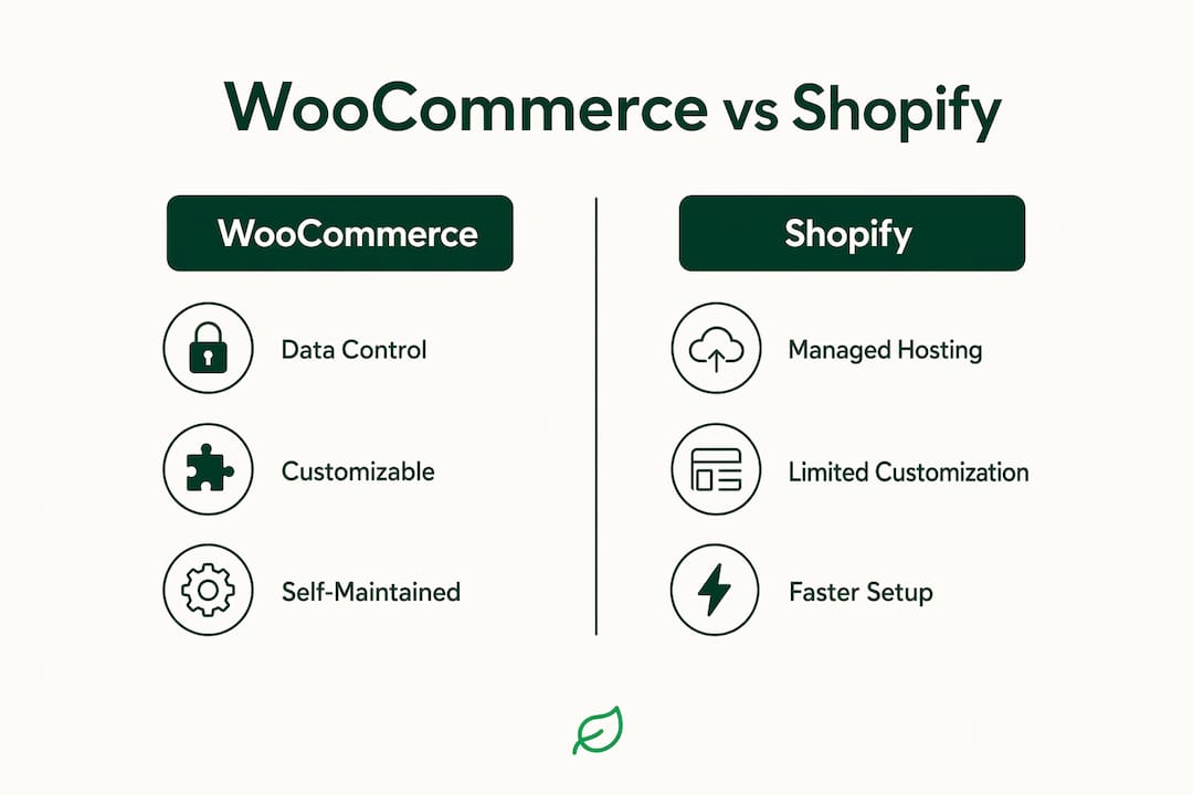 Infographic comparing WooCommerce and Shopify key features