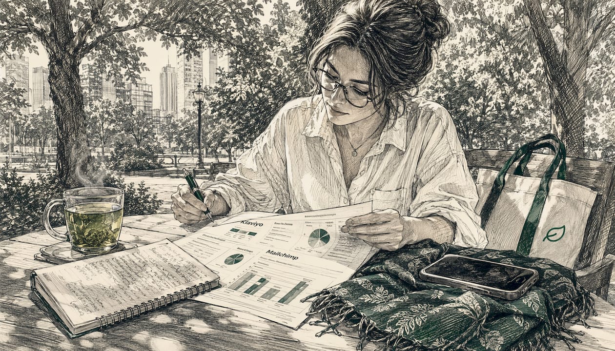 Marketing analyst reviewing email platform comparison charts