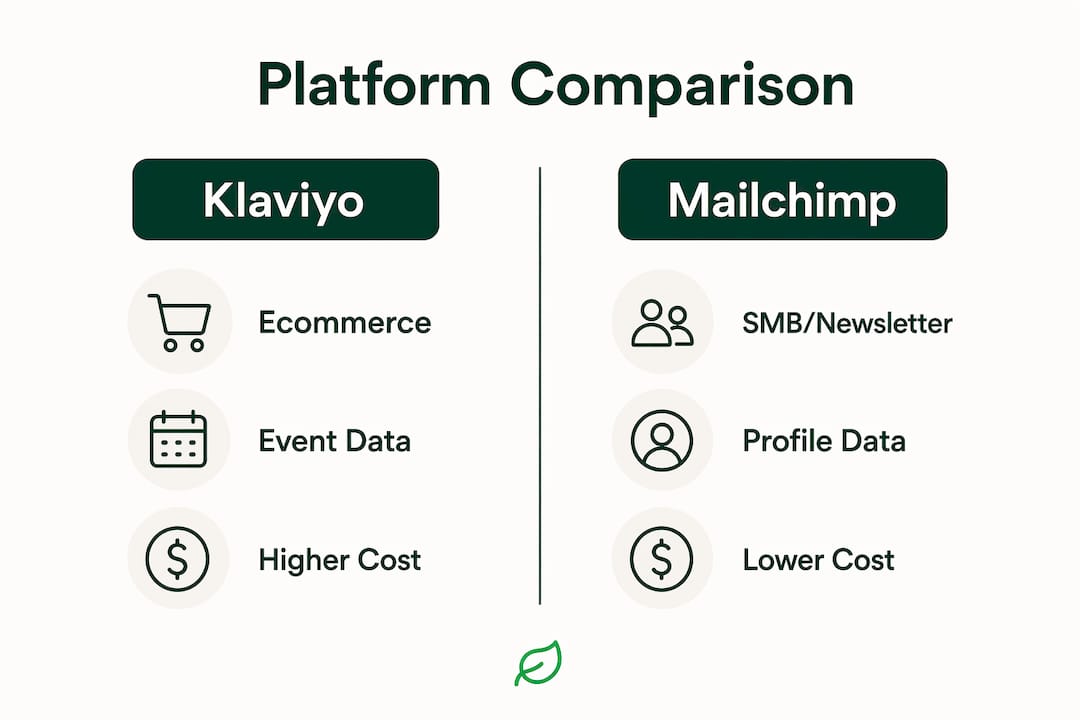 Infographic comparing Klaviyo and Mailchimp platforms
