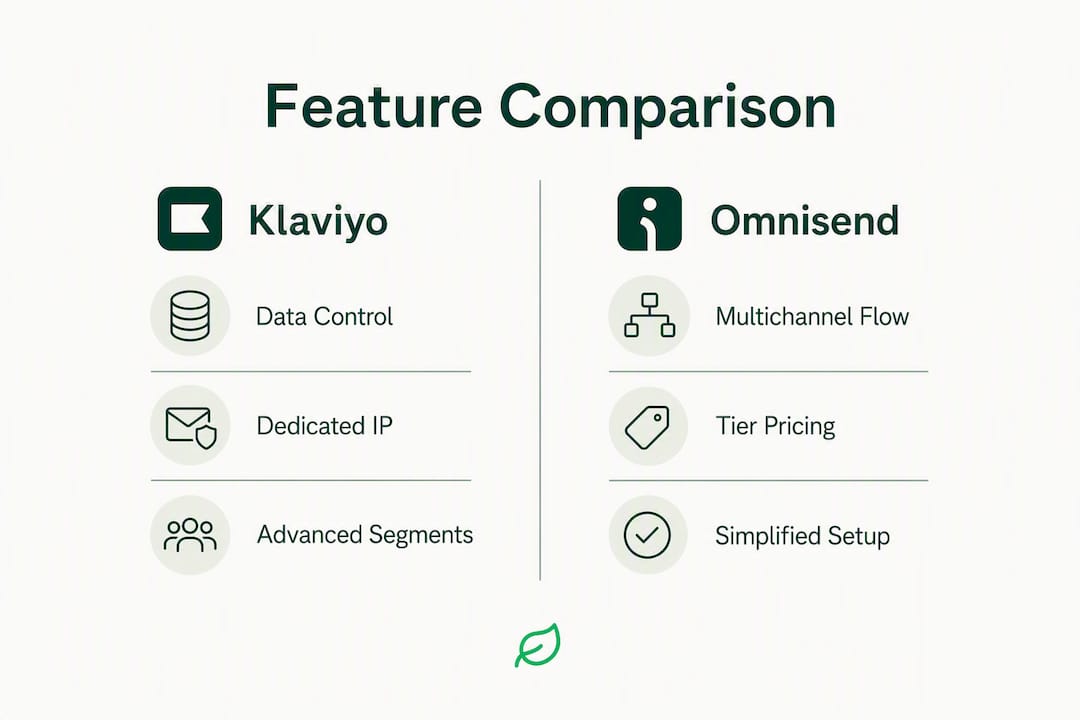 Infographic comparing Klaviyo and Omnisend key features