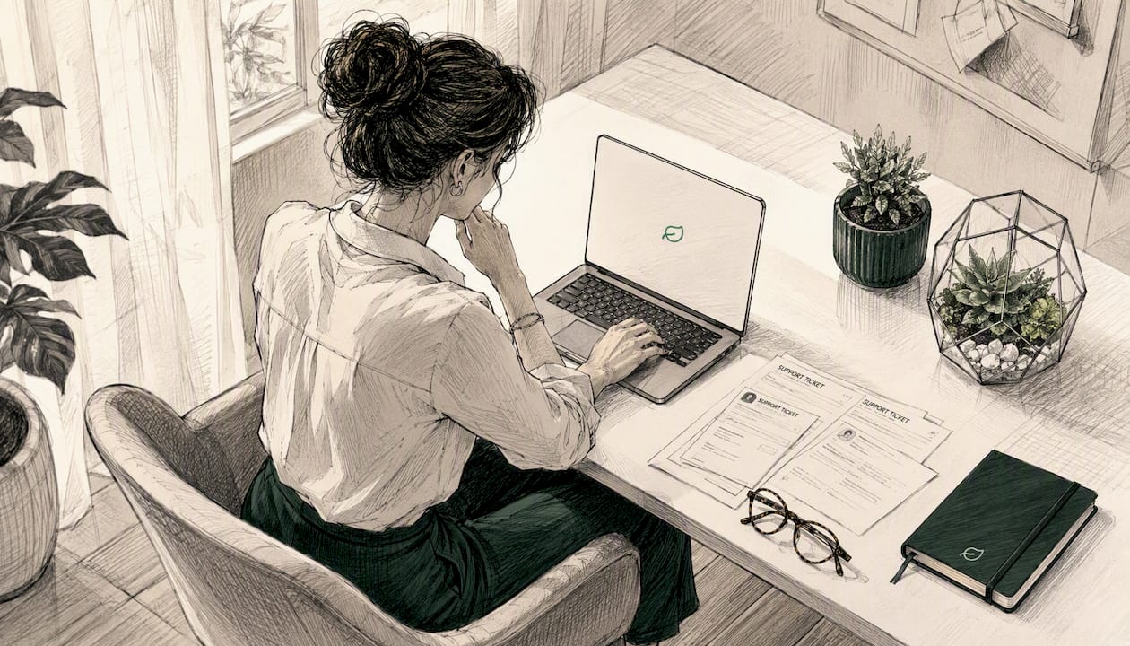 Woman managing customer support tickets in office