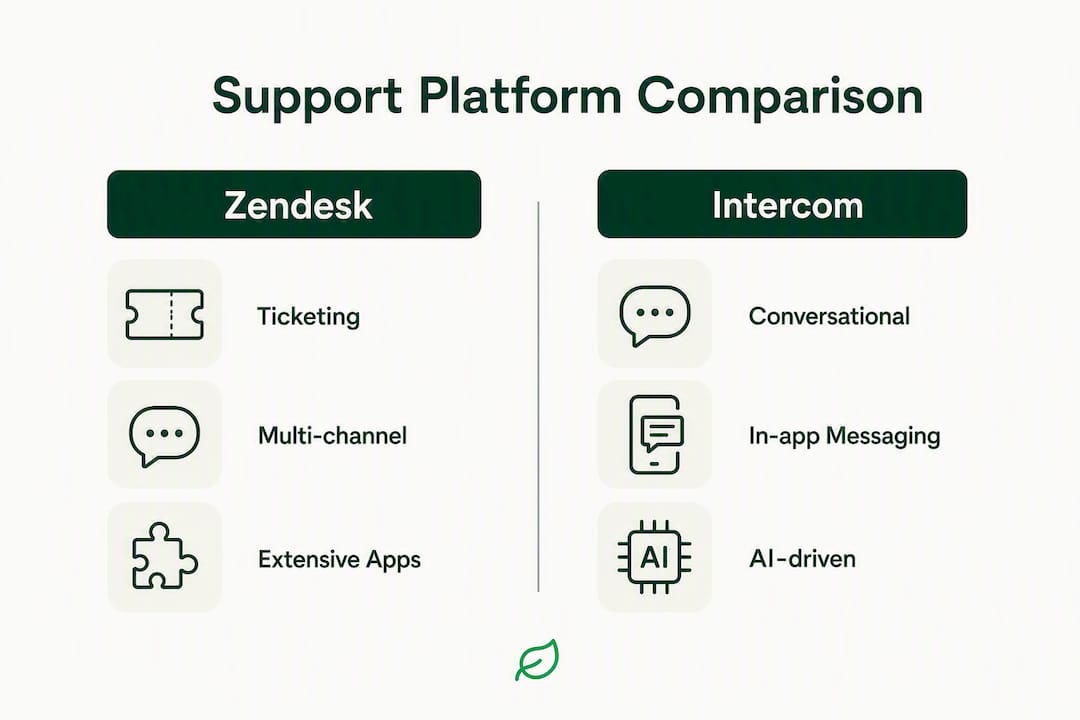 Infographic showing Zendesk vs Intercom feature comparison