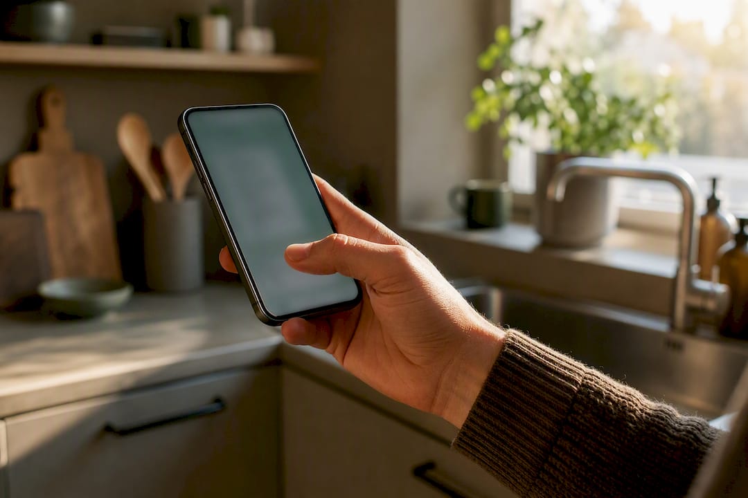 Main en train de taper un rappel par SMS sur smartphone