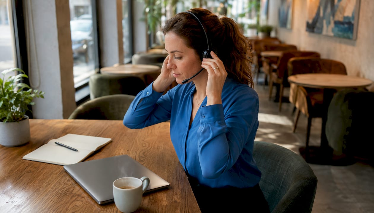 Coach sets up the Microsoft Teams session at his desk