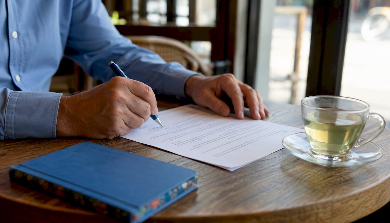 Hands signing a privacy agreement