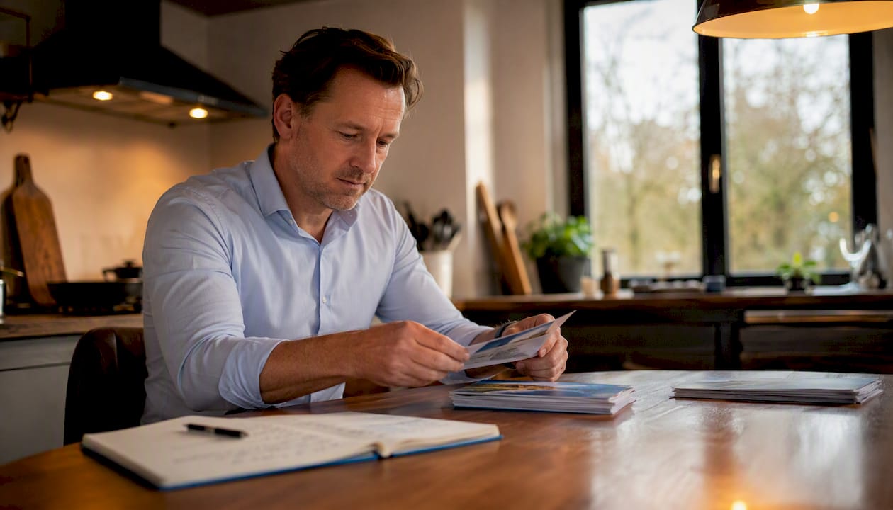 Coach organizing client records in his study