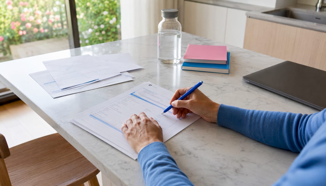 Handen die op een bureau stappen voor de AVG-implementatie aanduiden