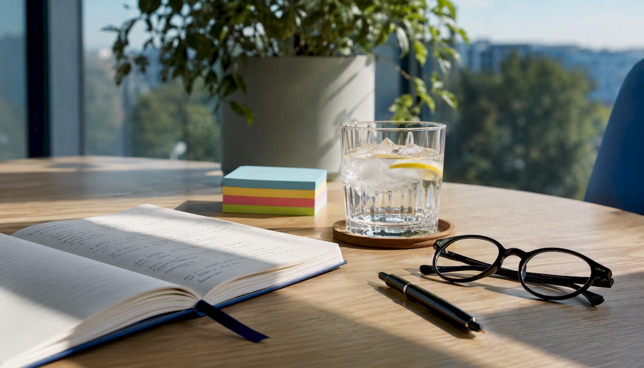 Bureau met coachingsschema en aantekeningen