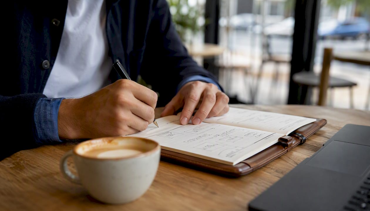 Iemand zet met de hand concrete, SMART-geformuleerde coachdoelen op papier.