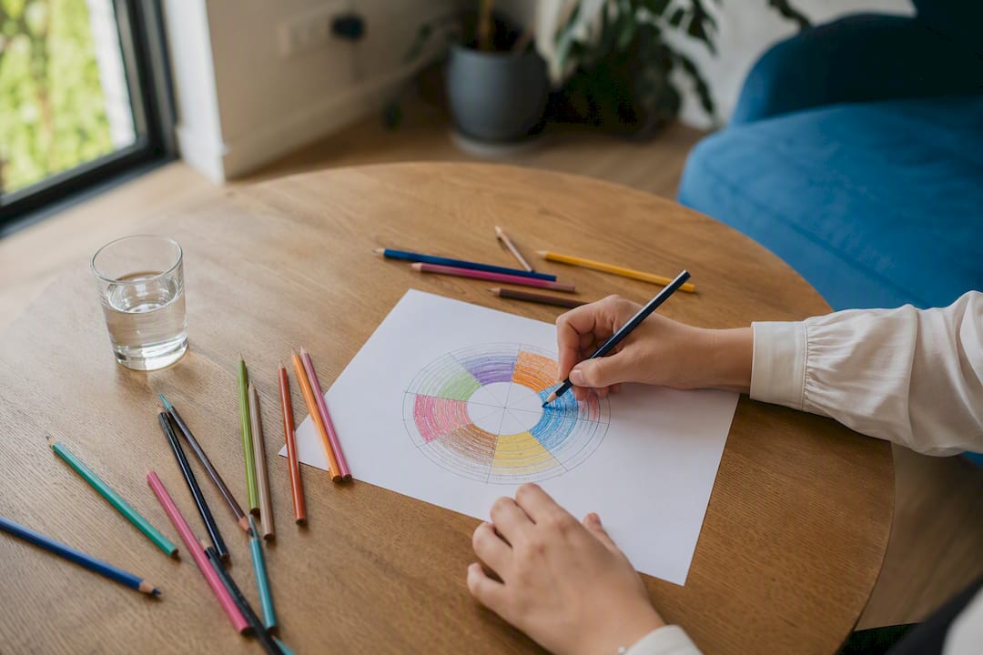 Sjabloon voor het inkleuren van het levenswiel met de handen