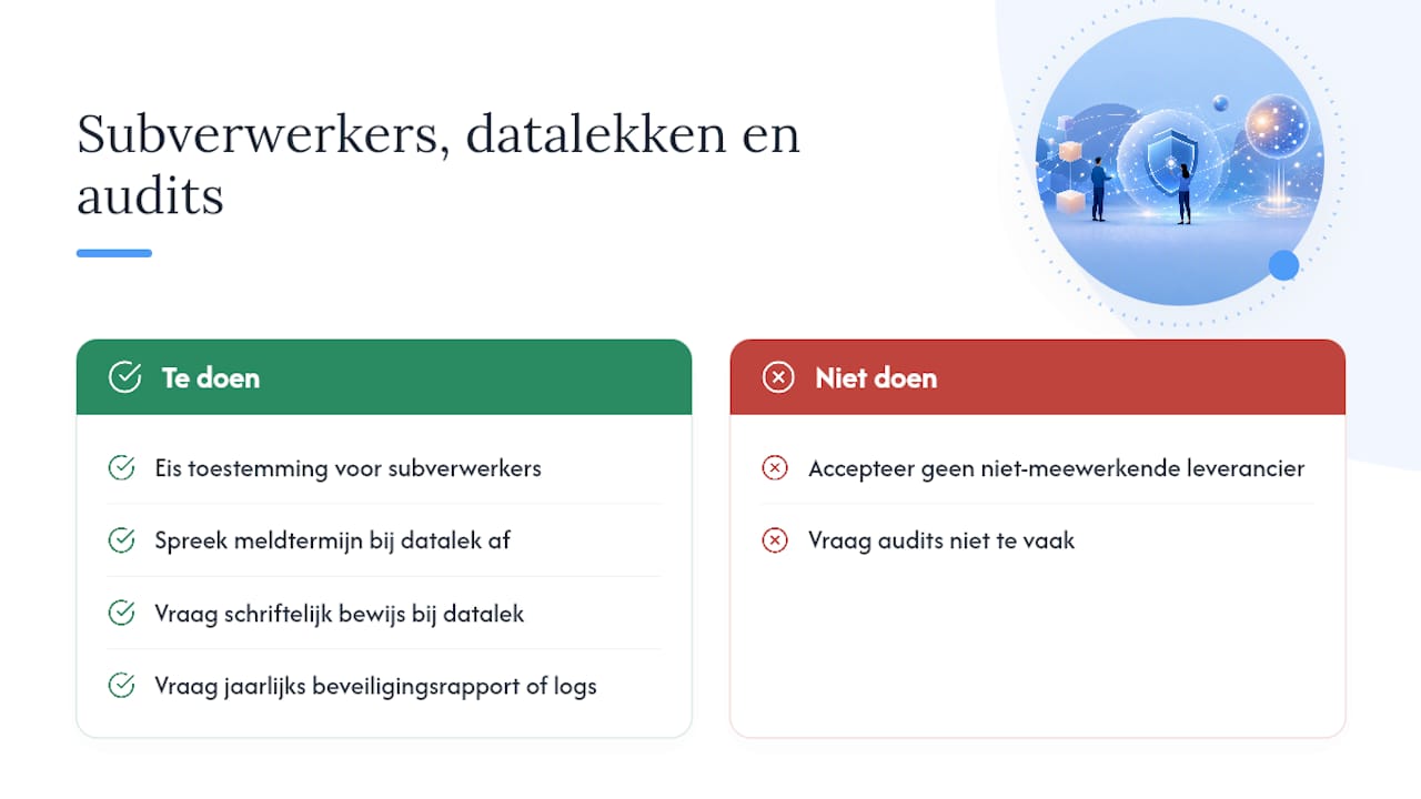Subverwerkers, datalekken en audits: wat als er iets misgaat — overview diagram