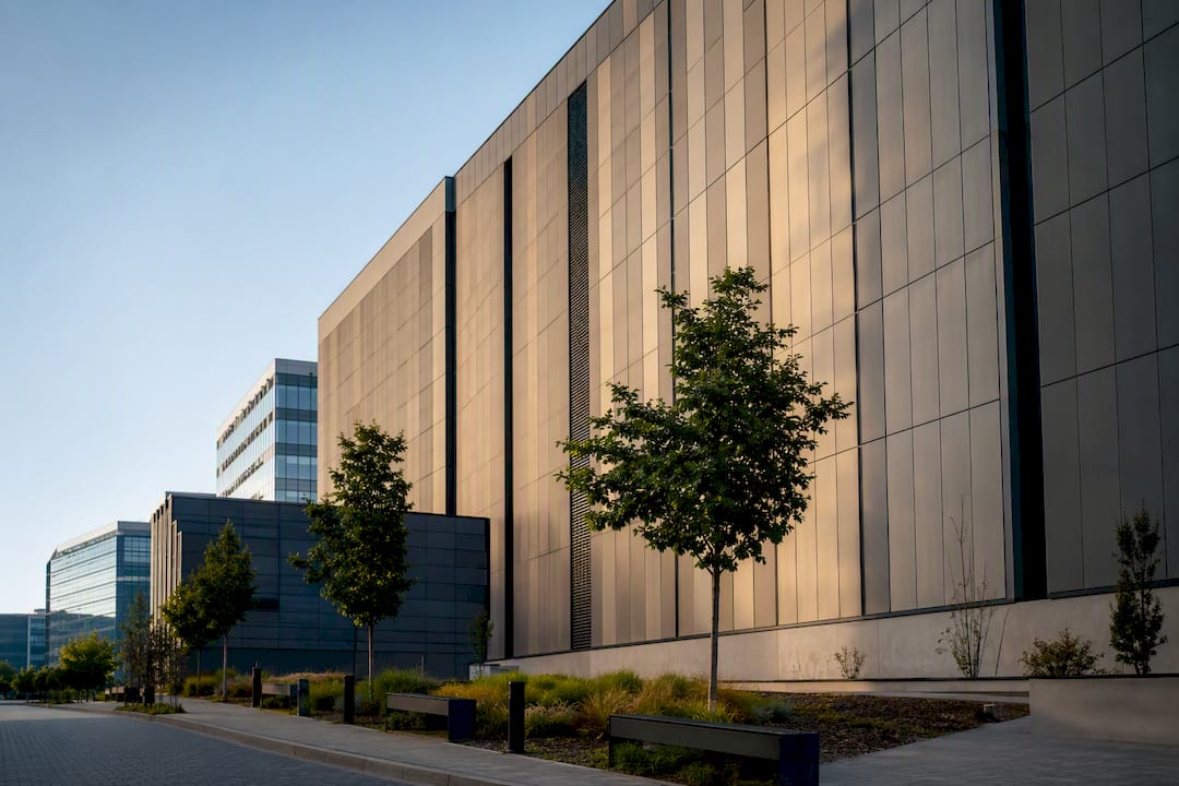 Exterior of a modern and well-secured European data centre