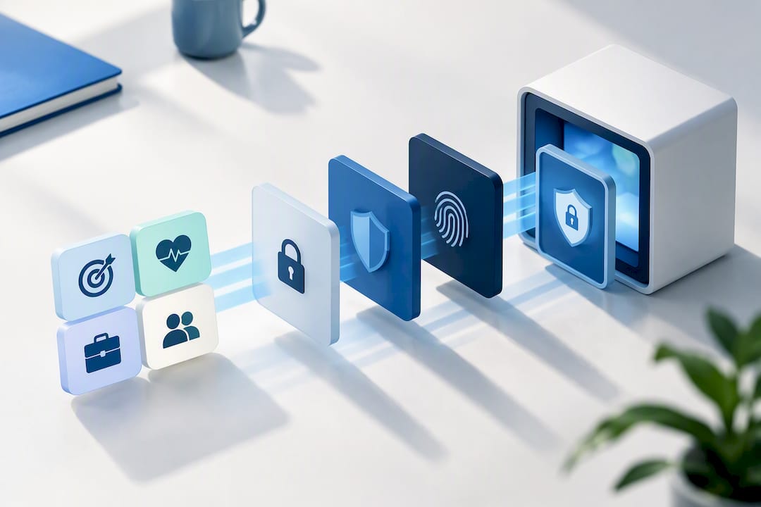 Illustration of sensitive data behind security layers