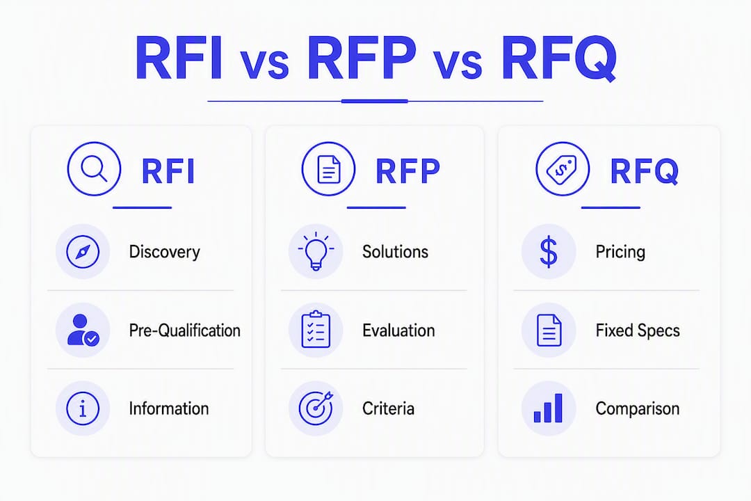 Infographic comparing RFI RFP and RFQ features