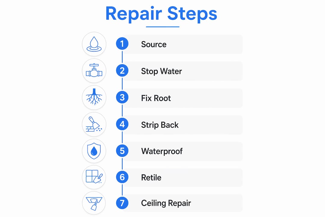 Infographic showing shower leak repair steps
