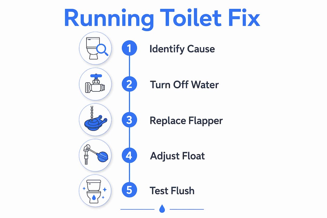Step-by-step infographic for fixing running toilet