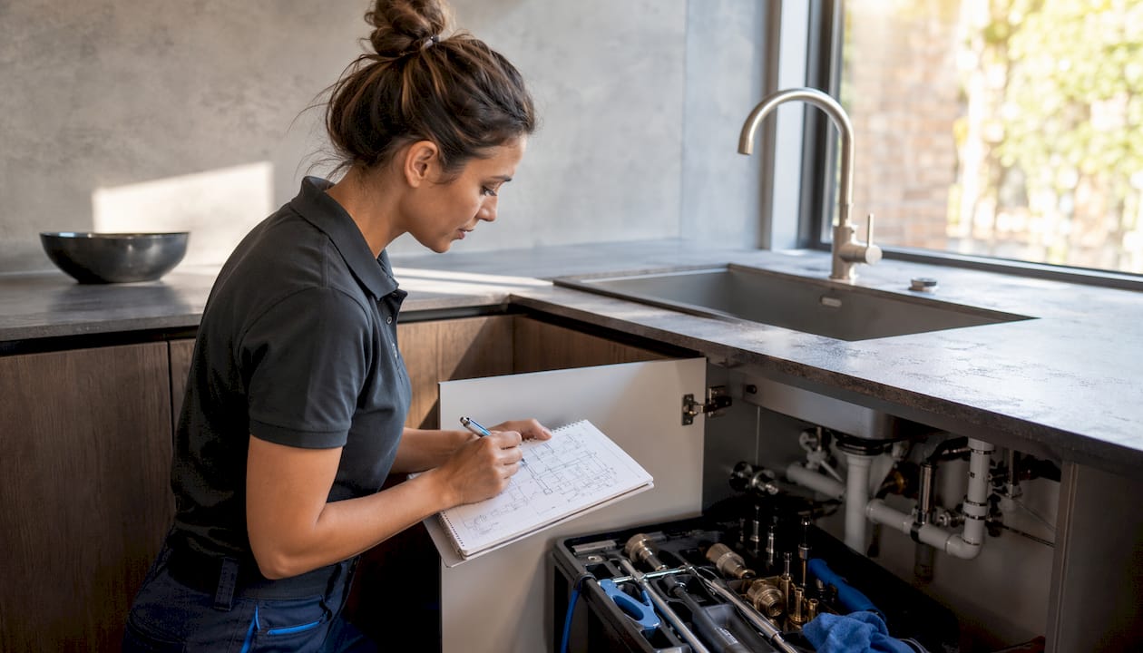 Plumber preparing to fix tap under sink