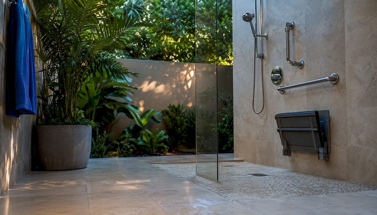 Modern level-access wet room shower interior