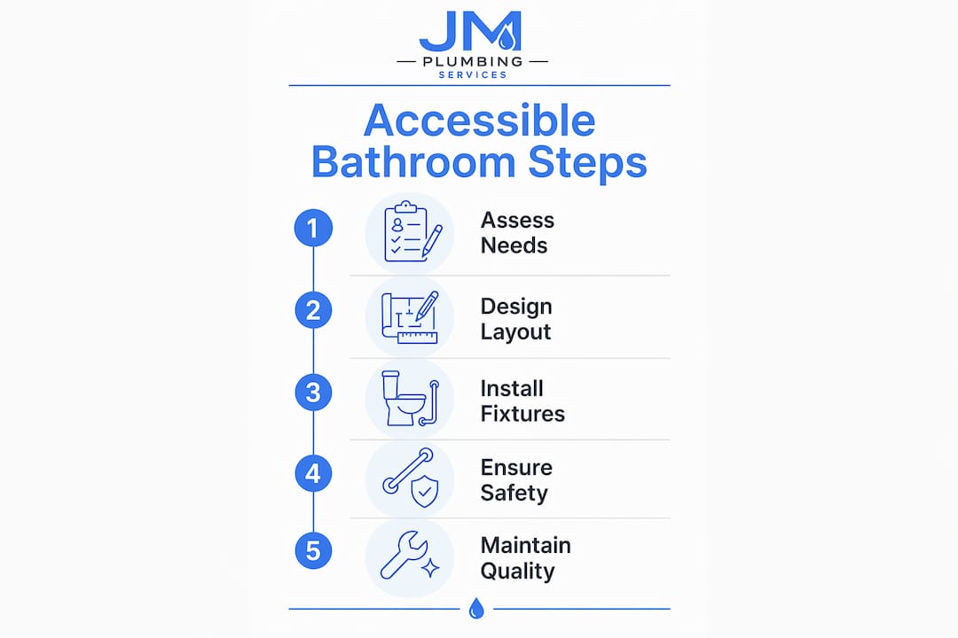 Infographic showing accessible bathroom design key steps