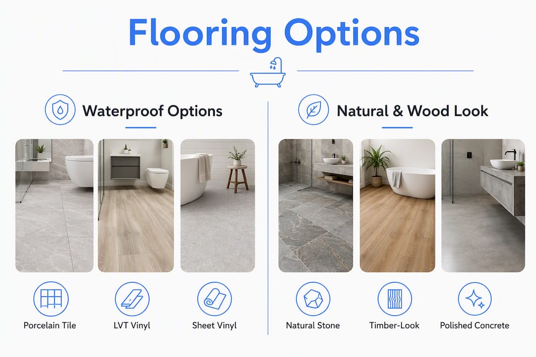 Infographic comparing waterproof and natural bathroom floors