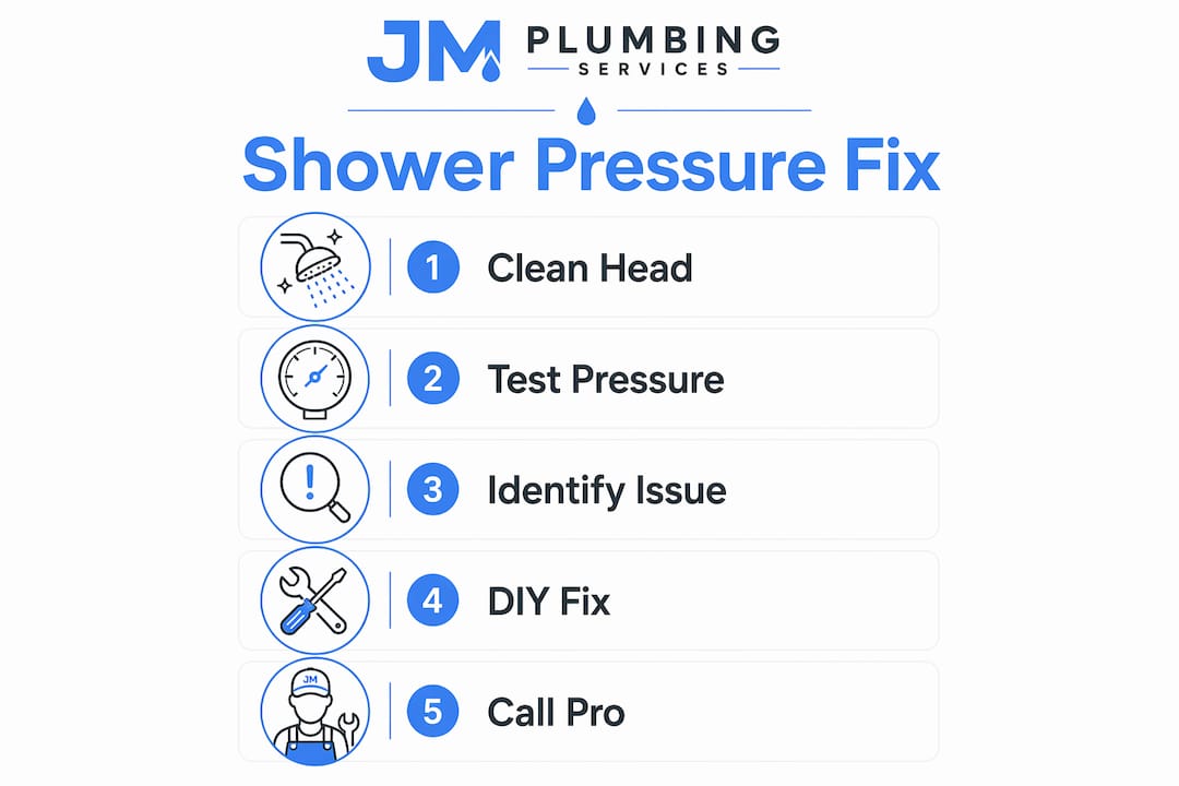 Infographic showing shower pressure troubleshooting steps