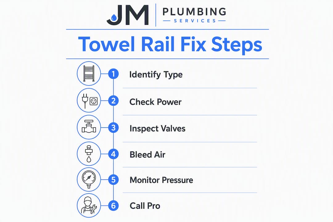 Infographic showing towel rail troubleshooting steps