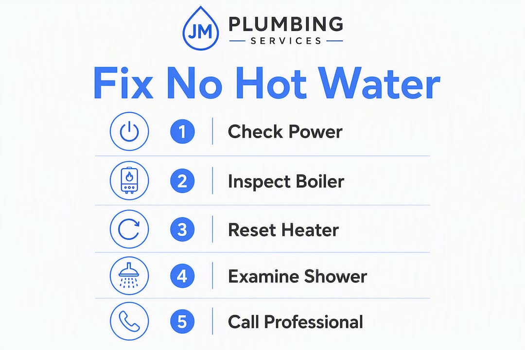 Infographic showing troubleshooting steps for no hot water