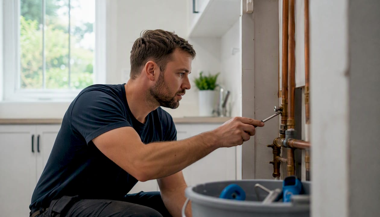 Plumber testing noisy water pipes