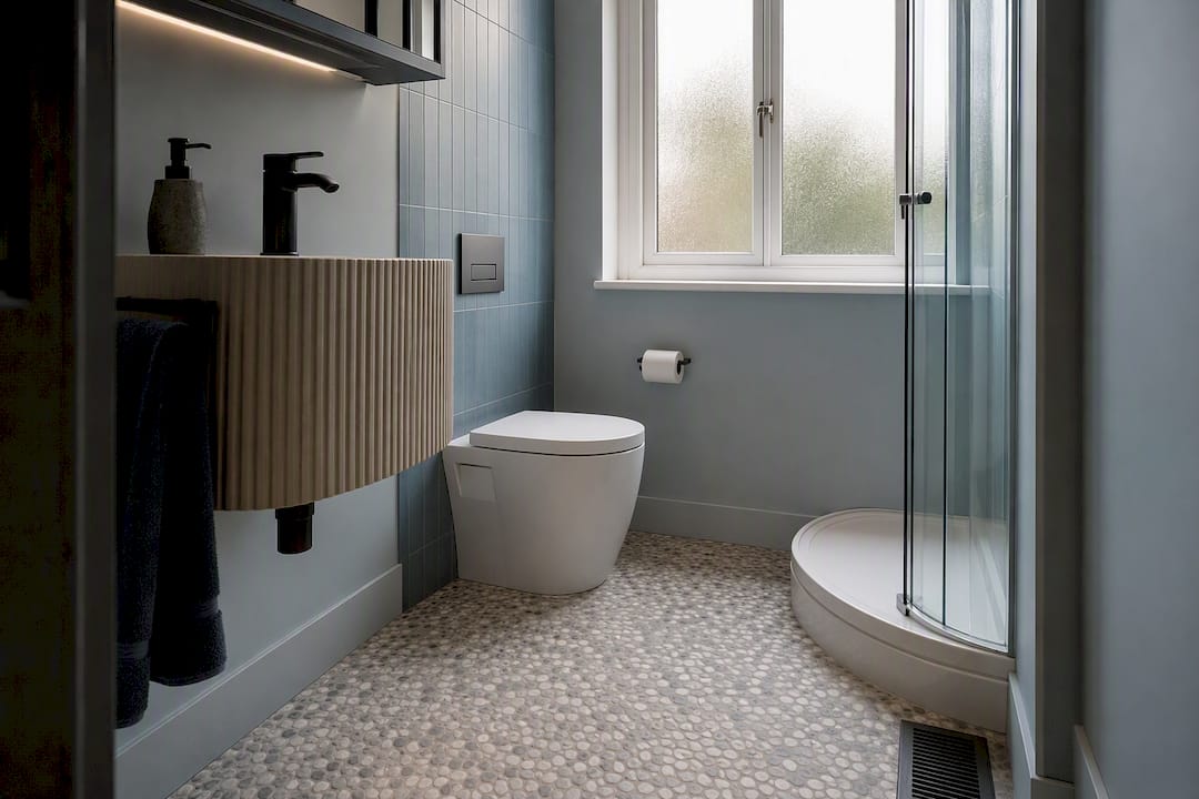 Compact small bathroom layout with modern fixtures