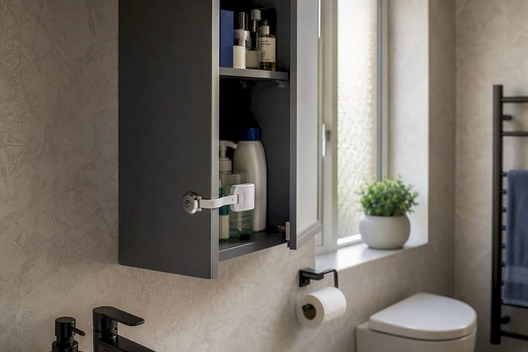 Lockable bathroom cabinet for child safety