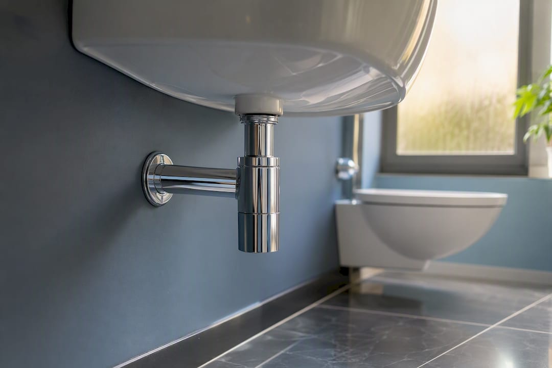 Swivel bottle trap installed under bathroom basin