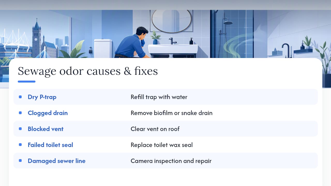 Five common bathroom sewer smell causes