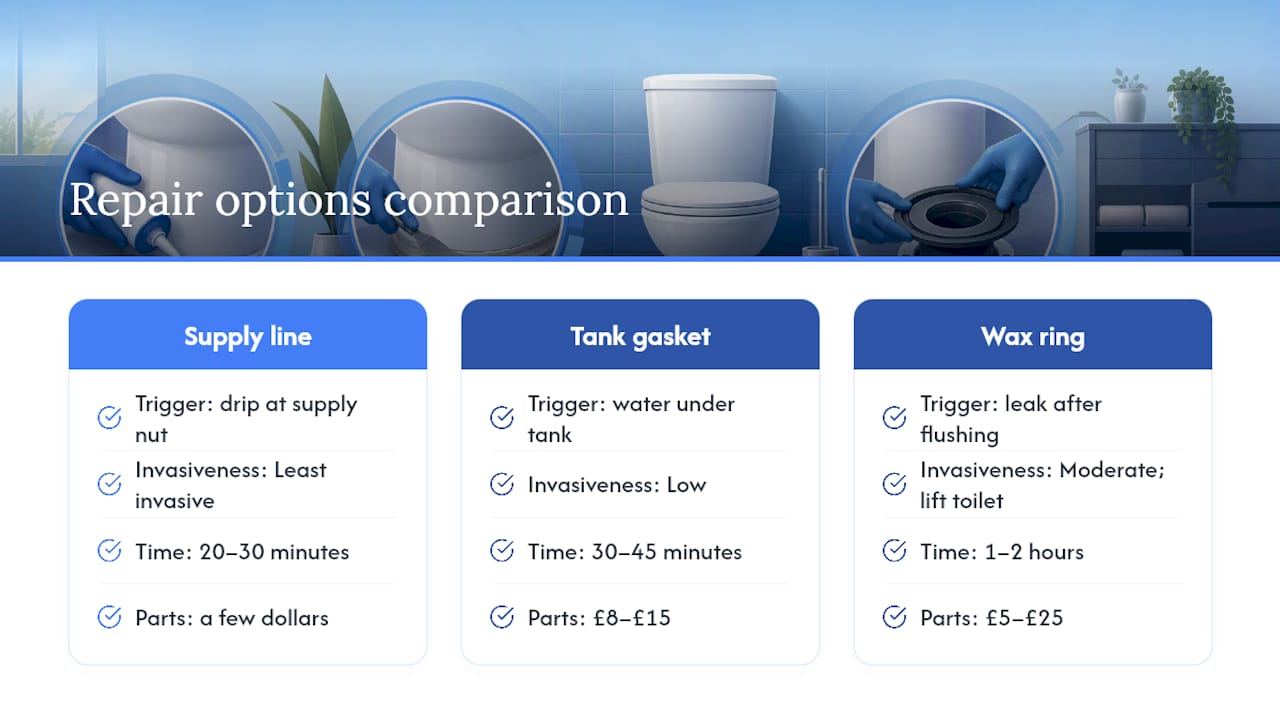 Comparison of toilet repair options and timings