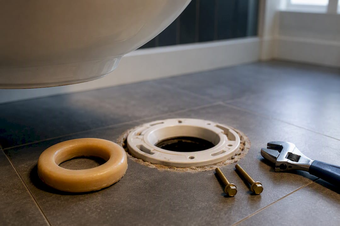 Wax ring beside toilet flange