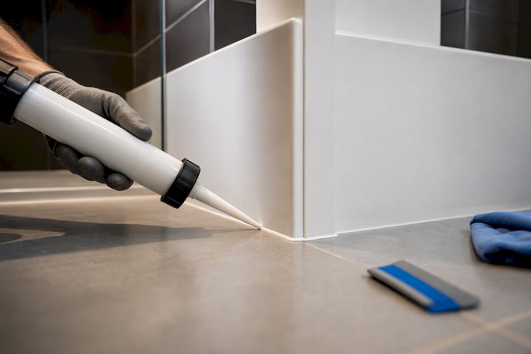 Silicone seal at bathroom pipe boxing joint