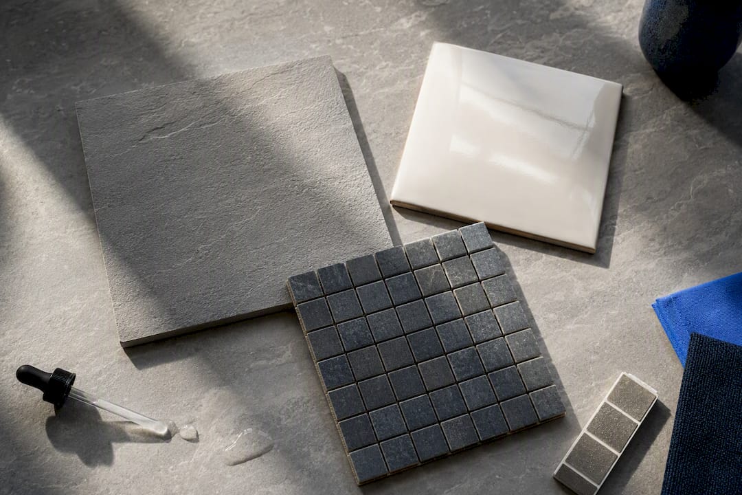 Matte gloss and mosaic bathroom tile samples