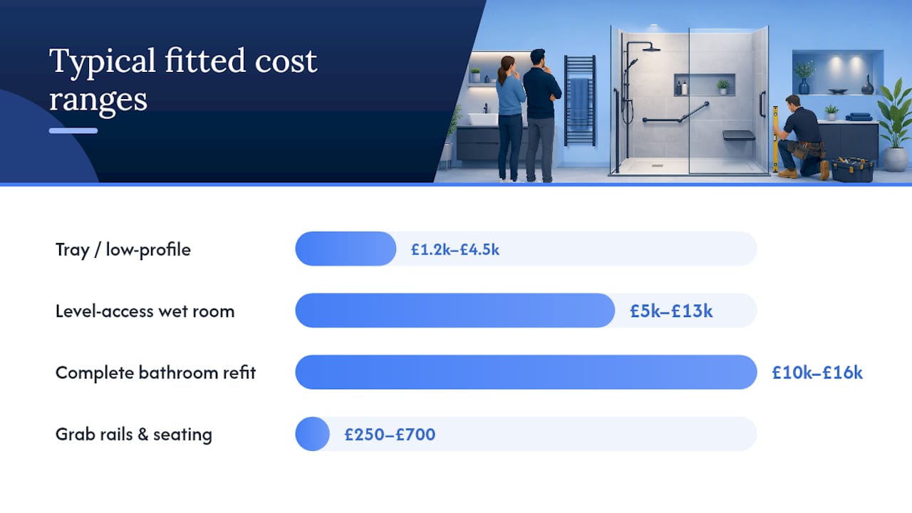 UK level access shower cost ranges