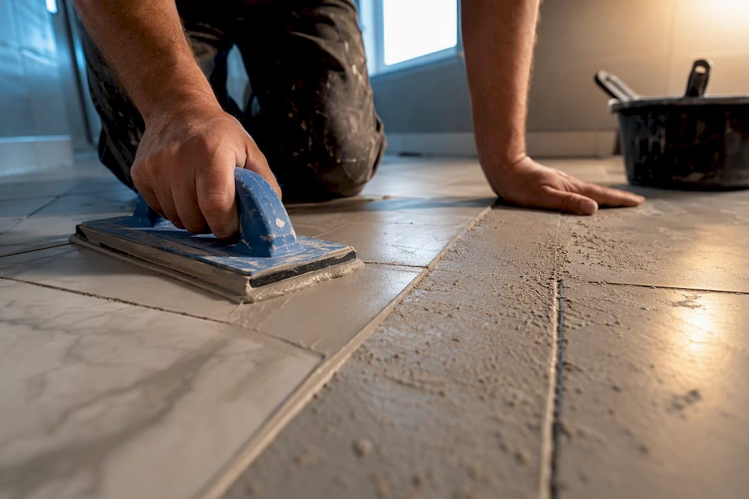 Contrasting grout types in tile joints